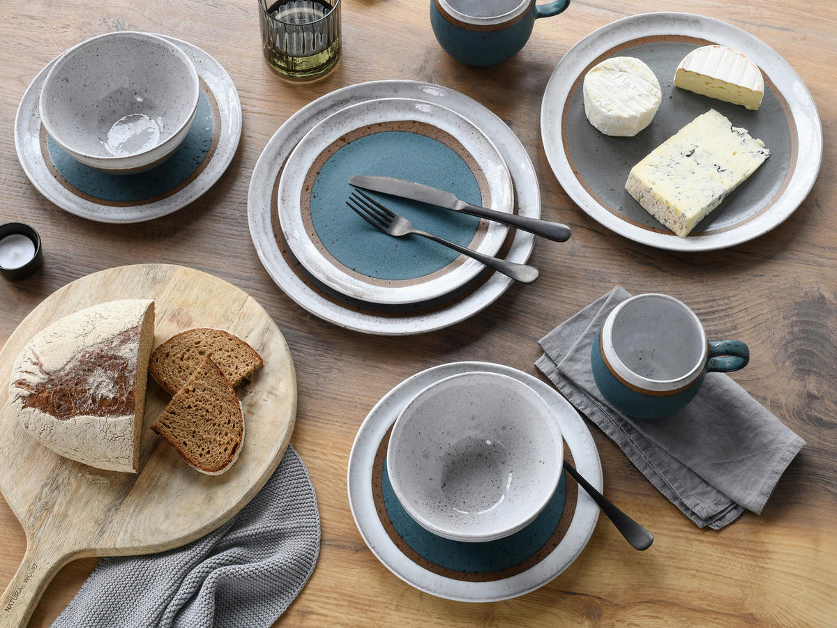 KOMBISERVICE Grau, Türkis, Weiß, Cognac Fjord Bunt 16-teilig 4 Personen  - Türkis/Cognac, Basics, Keramik - Creatable