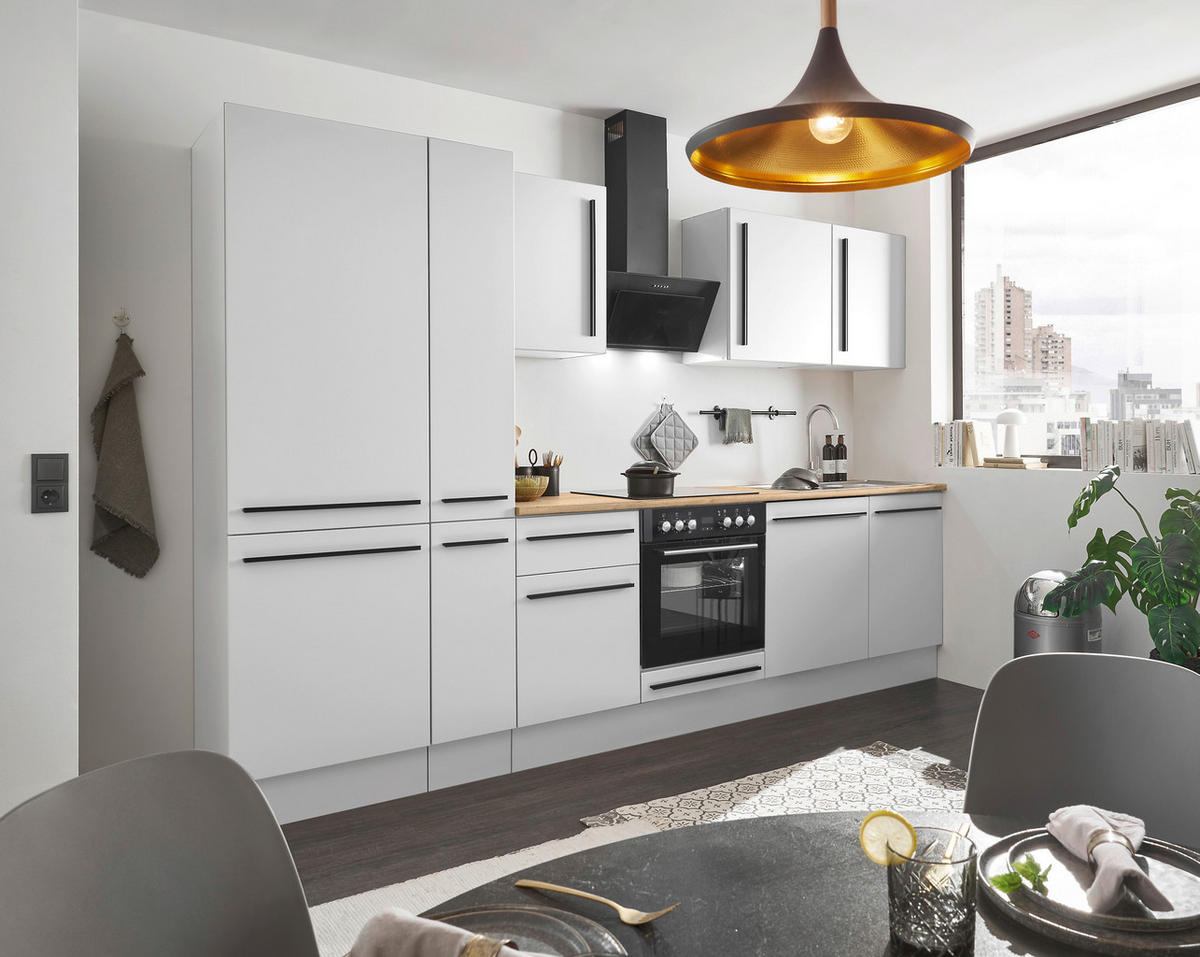 KÜCHENBLOCK 310 cm   in Weiß, Eichefarben  - Eichefarben/Schwarz, Design, Holzwerkstoff/Kunststoff (310cm) - MID.YOU