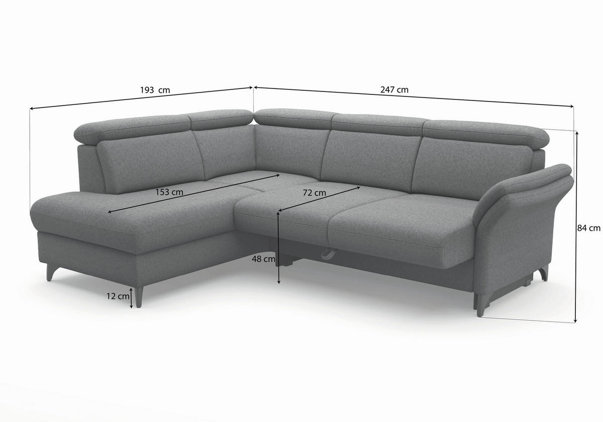 ECKSOFA GLENDALE E Hellgrau Flachgewebe  - Eichefarben/Hellgrau, KONVENTIONELL, Holz/Textil (193/247cm) - Sit & More