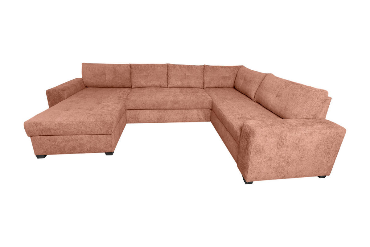 WOHNLANDSCHAFT VALERI Koralle Chenille  - Koralle/Schwarz, Design, Kunststoff/Textil (157/305/208cm) - MID.YOU