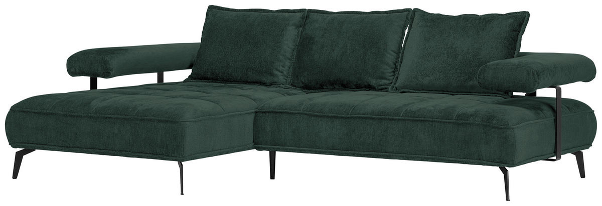 ECKSOFA in Webstoff Dunkelgrün  - Dunkelgrün/Schwarz, Design, Textil/Metall (180/266cm) - Welnova