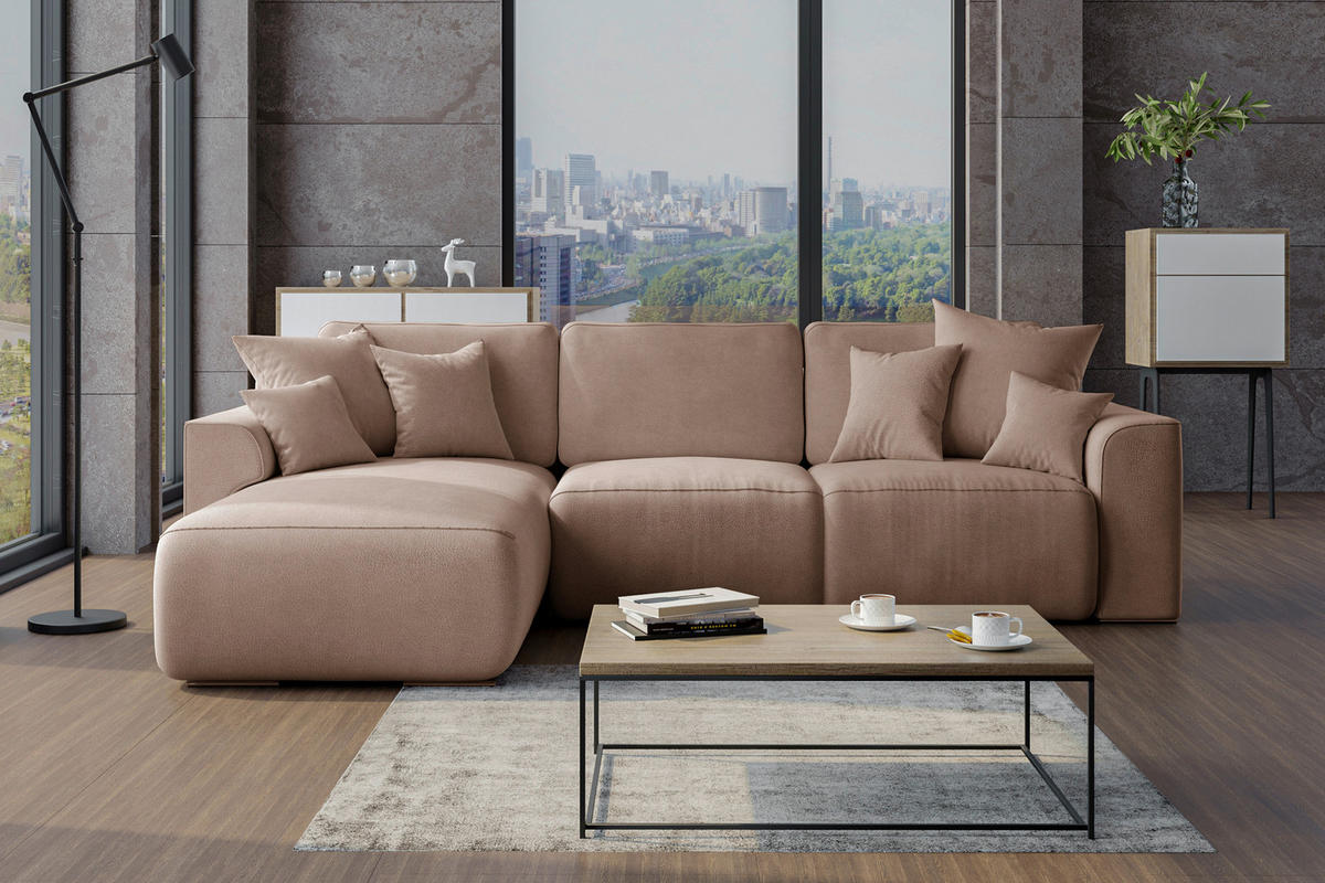 ECKSOFA Cappuccino Lederlook  - Chromfarben/Cappuccino, KONVENTIONELL, Kunststoff/Textil (195/293cm) - Carryhome
