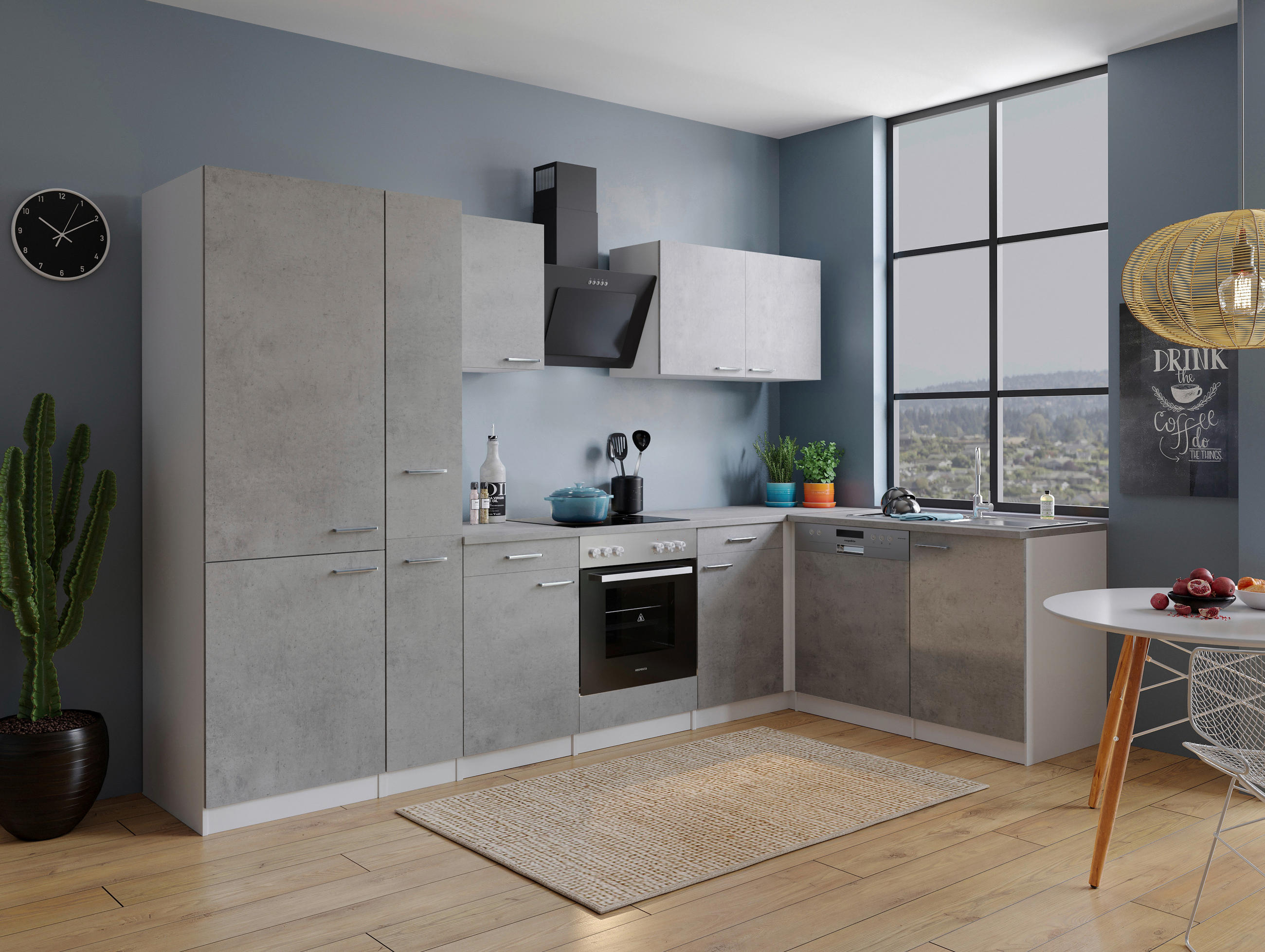 ECKKÜCHE 310/172 cm  in Grau, Weiß  - Edelstahlfarben/Weiß, Basics, Holzwerkstoff/Metall (310/172cm) - Respekta