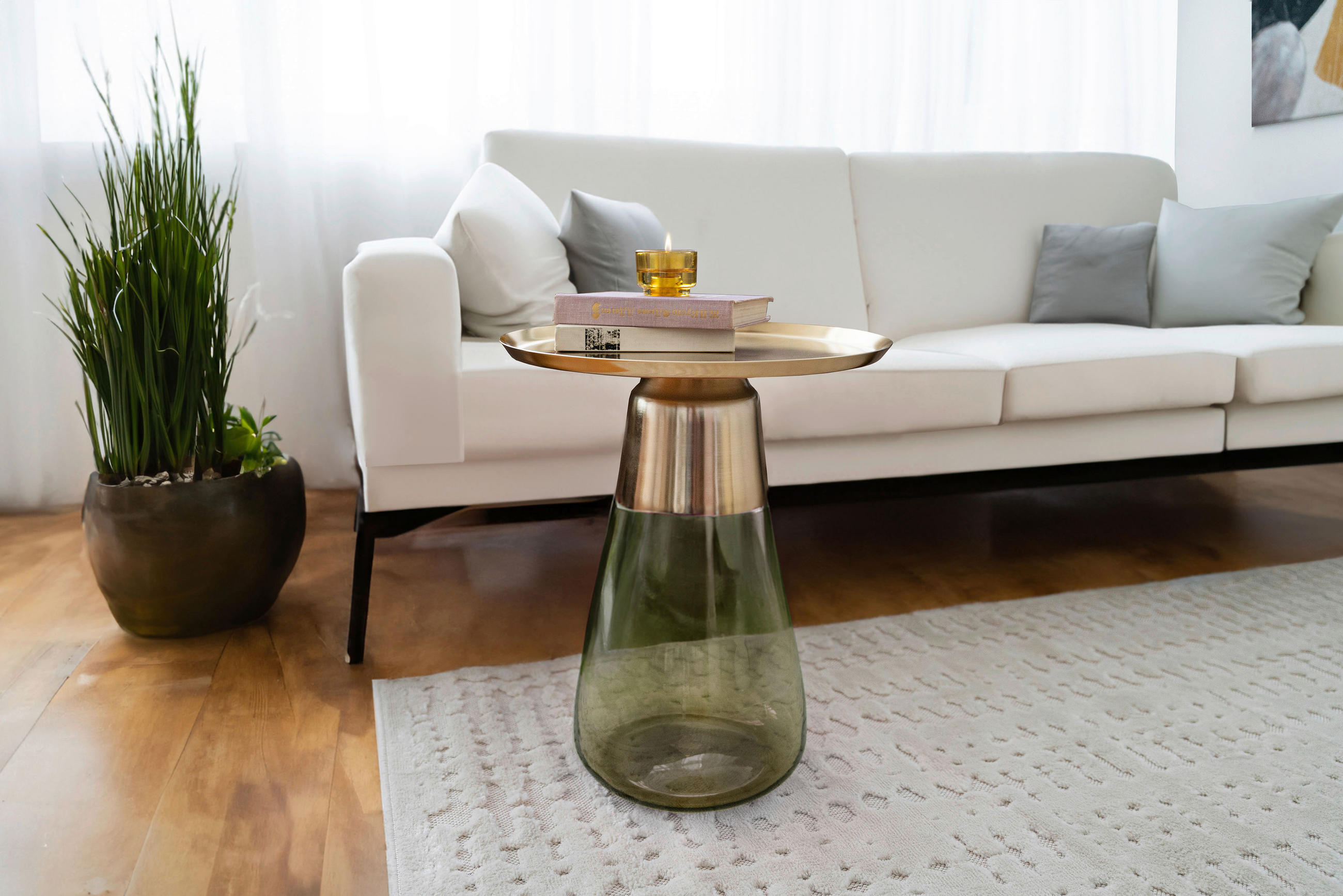 BEISTELLTISCH in Metall, Glas  - Goldfarben/Grün, Design, Glas/Metall (42/51cm) - Kayoom