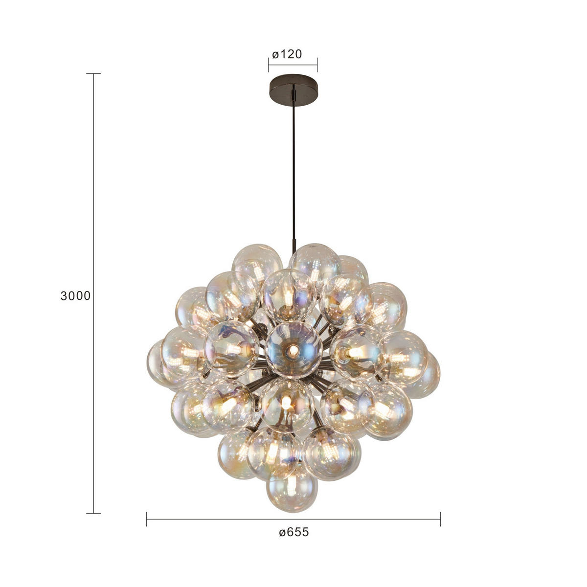 LED-HÄNGELEUCHTE 66/300 cm  - Schwarzchrom, Design, Glas/Metall (66/300cm)