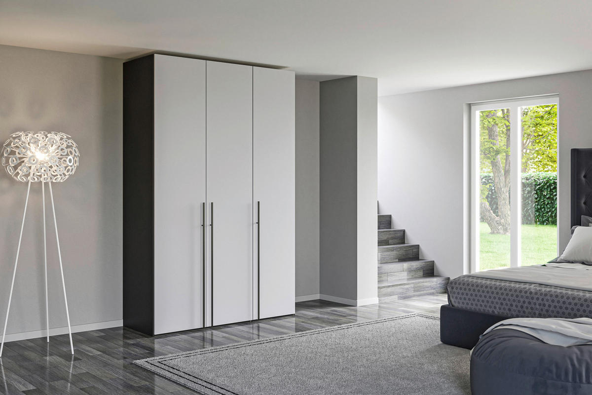 DREHTÜRENSCHRANK 152/236/59 cm,  in Schwarz, Hellgrau, 3-türig  - Titanfarben/Hellgrau, Design, Glas/Holzwerkstoff (152/236/59cm) - Jutzler