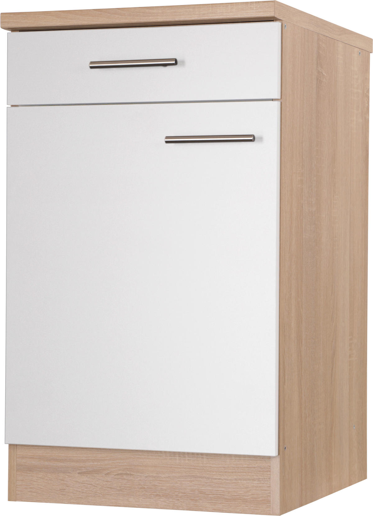 KÜCHENUNTERSCHRANK 50/84,8/60 cm  in Weiß, Eichefarben  - Eichefarben/Silberfarben, Basics, Holzwerkstoff/Metall (50/84,8/60cm) - Respekta