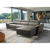 ECKSOFA Lederlook Echtleder Schlammfarben  - Chromfarben/Schlammfarben, Design, Leder/Textil (252/179cm) - Livetastic