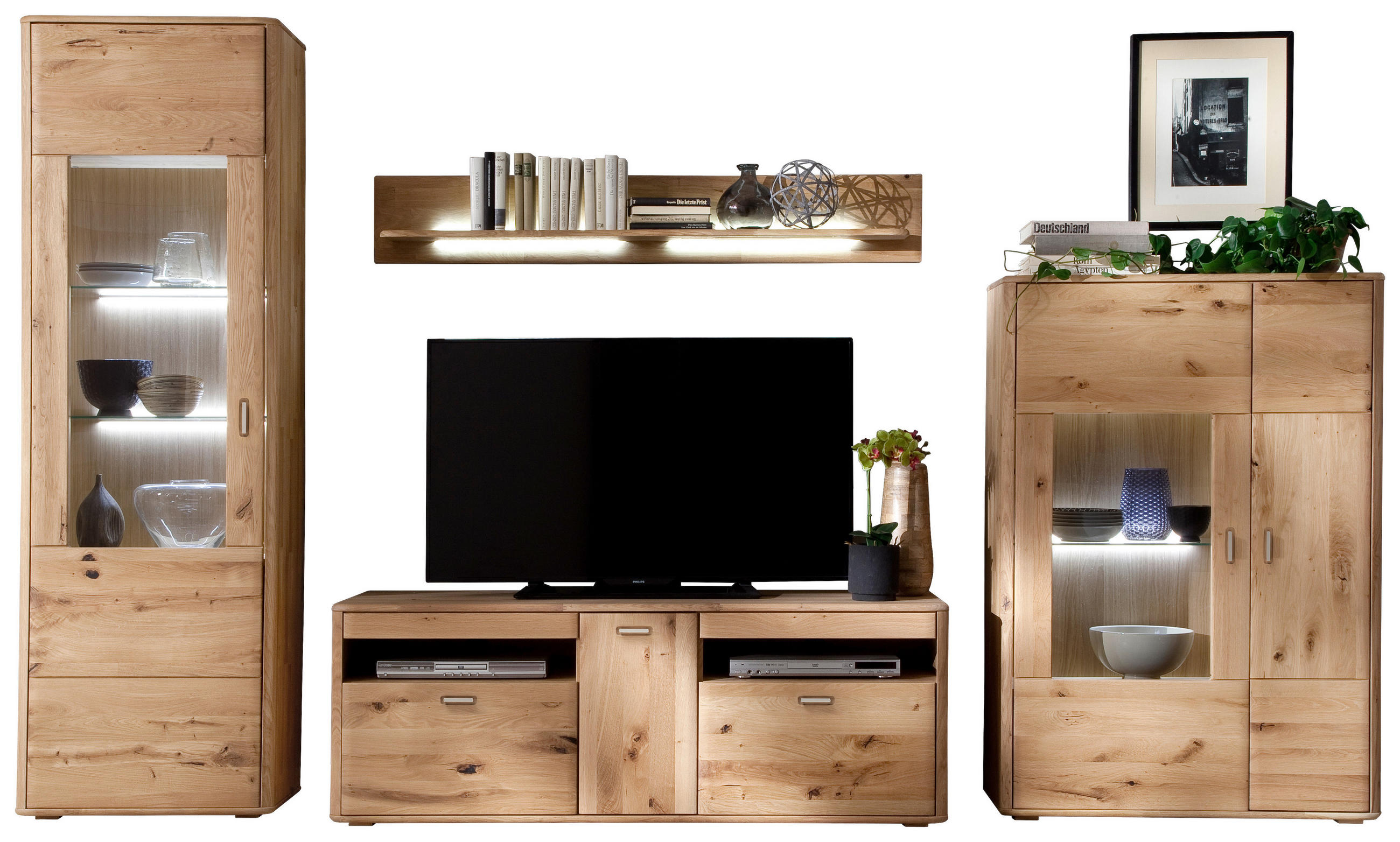 WOHNWAND  in Eichefarben  339/208/50 cm  - Eichefarben/Anthrazit, Design, Glas/Holz (339/208/50cm) - Livetastic