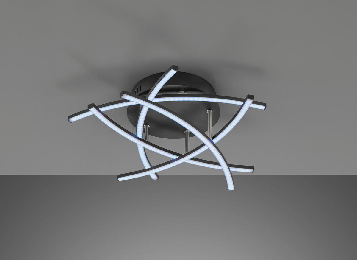 LED-DECKENLEUCHTE Cross TW 50 cm  - Schwarz/Nickelfarben, Design, Metall (50cm) - Fischer & Honsel