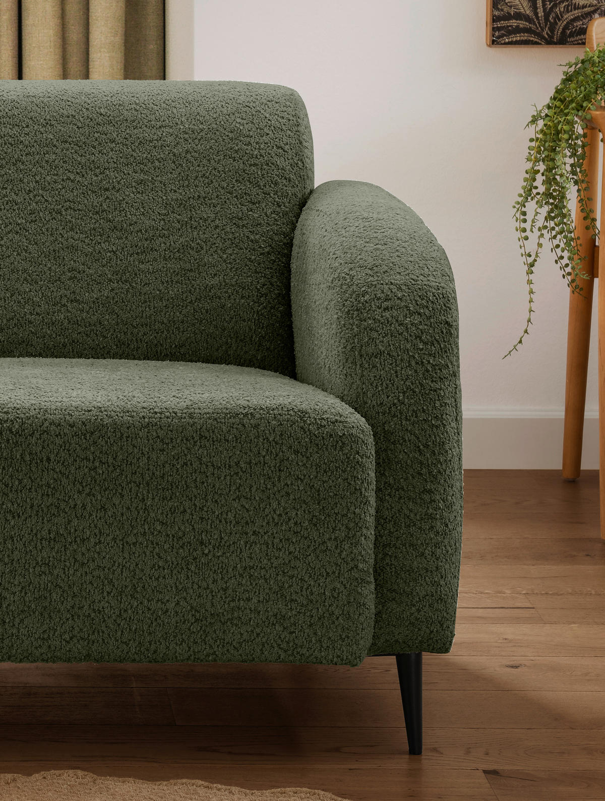 2-SITZER-SOFA in Bouclé Dunkelgrün  - Dunkelgrün/Schwarz, Modern, Textil/Metall (140/76/90cm) - Livetastic