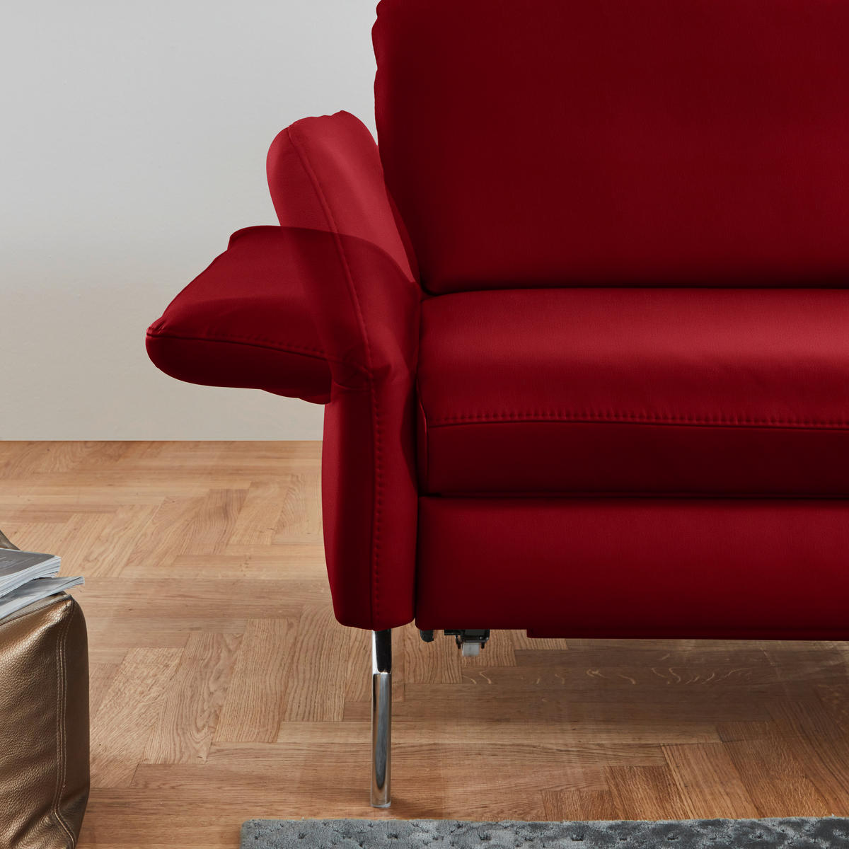 ECKSOFA in Echtleder Rot  284/220 cm  - Rot/Alufarben, KONVENTIONELL, Leder/Metall (284/220cm) - Beldomo Premium
