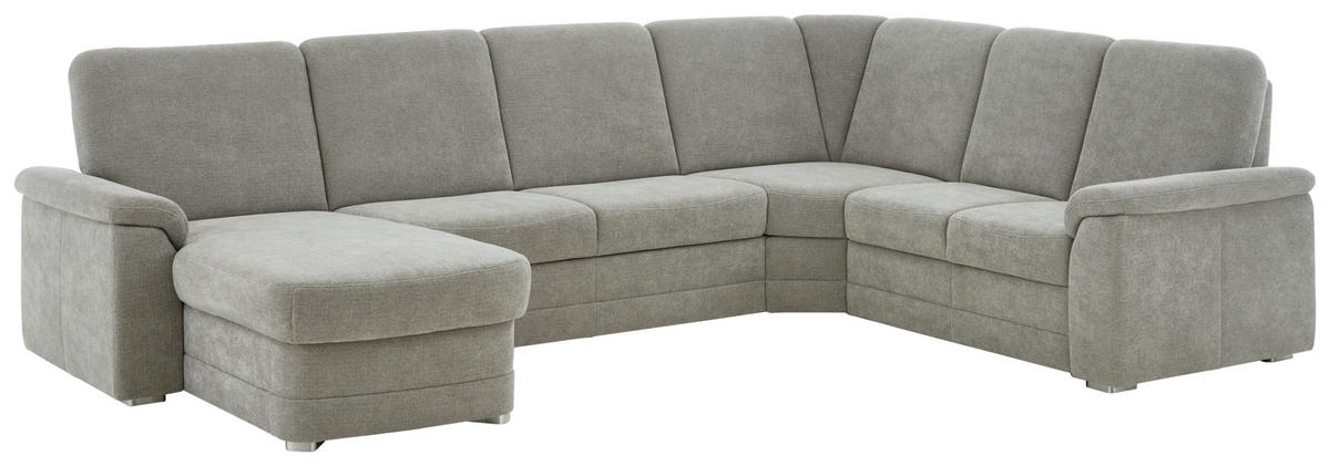 WOHNLANDSCHAFT  in Chenille Hellgrau  - Hellgrau/Alufarben, KONVENTIONELL, Holz/Textil (160/329/235cm) - Beldomo Comfort