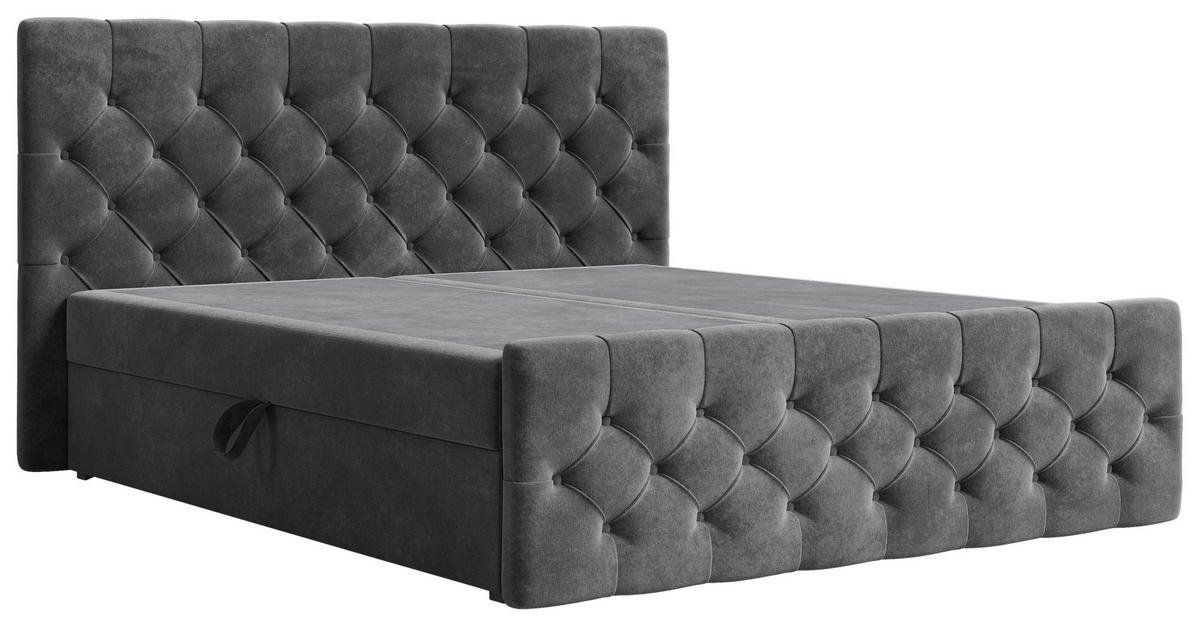BOXBETT 180/200 cm,  in Dunkelgrau, Bettkasten, Topper, H2 + H3 = mittel + fest  - Dunkelgrau/Schwarz, MODERN, Holz/Kunststoff (180/200cm) - MID.YOU