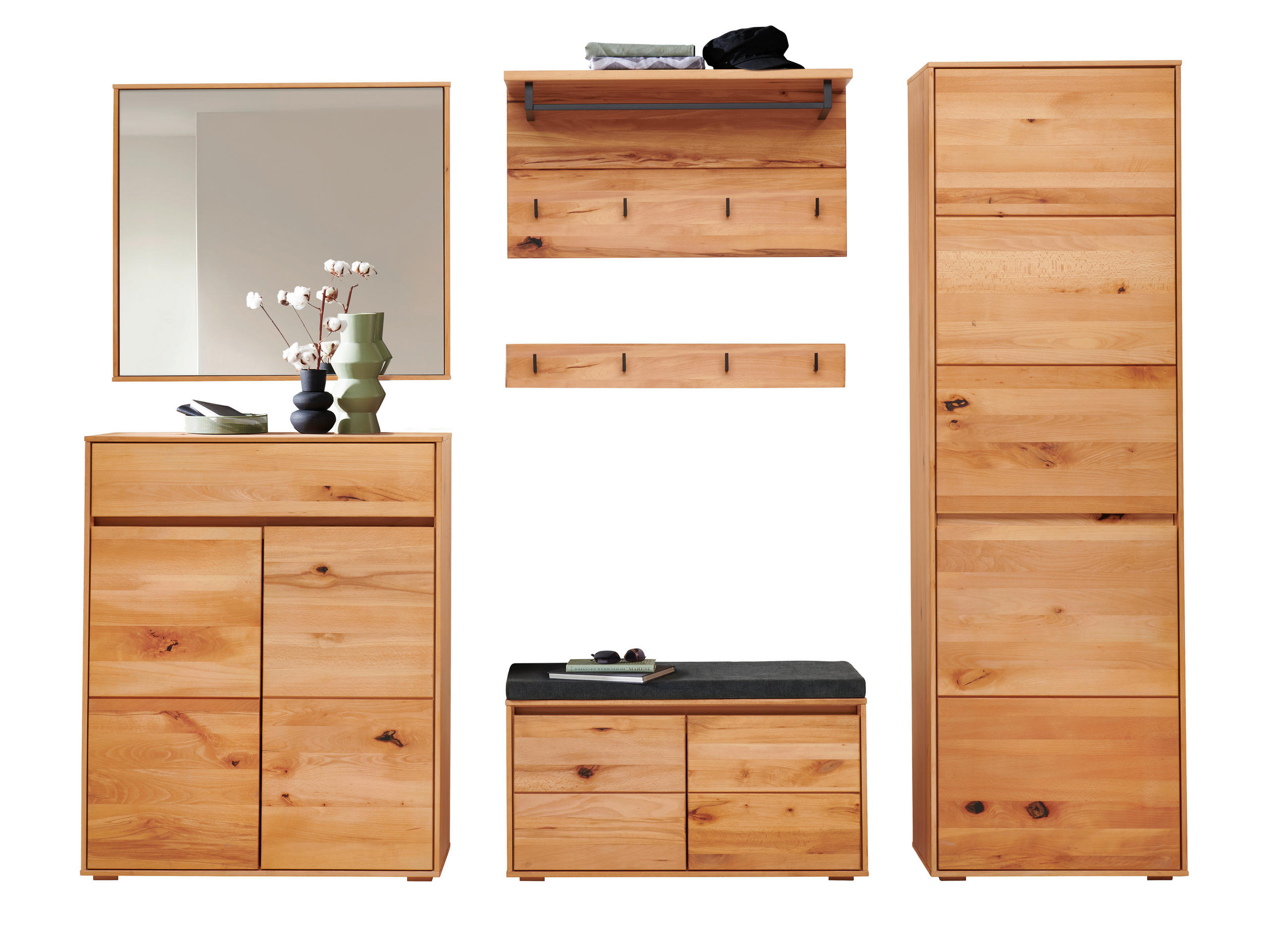 GARDEROBE 5-teilig  in 250/193/38 cm  - Kernbuche, Natur, Holz/Textil (250/193/38cm) - Cantus