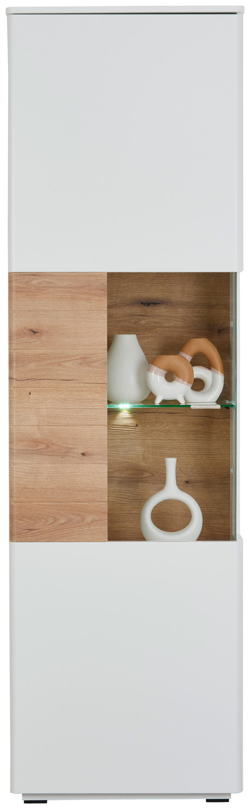 VITRINE  in Weiß, Eichefarben - Eichefarben/Schwarz, Design, Glas/Holzwerkstoff (60/200/38cm) - Stylife