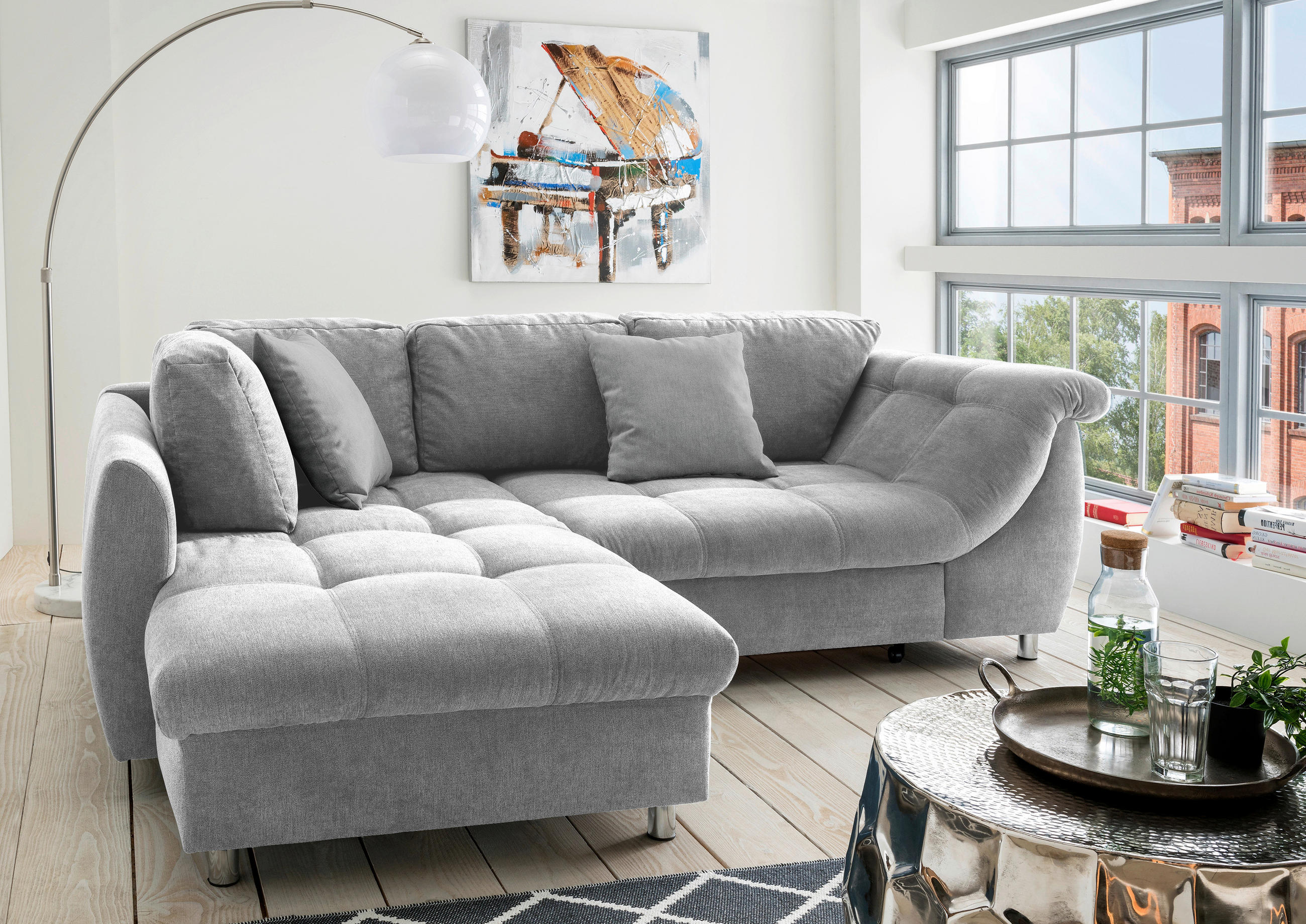 HÖRNBÄDDSOFFA i textil grå  - kromfärg/grå, Modern, metall/textil (190/250cm) - Livetastic