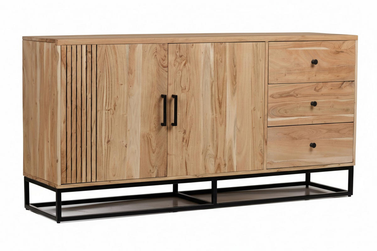 SIDEBOARD  160/80/42 cm 3 Schublade(n)  - Schwarz/Naturfarben, Design, Holz/Metall (160/80/42cm) - Livetastic