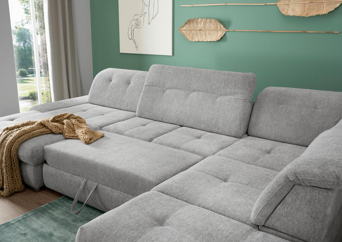 WOHNLANDSCHAFT in Chenille Silberfarben  - Chromfarben/Silberfarben, Design, Textil/Metall (195/376/254cm) - Livetastic