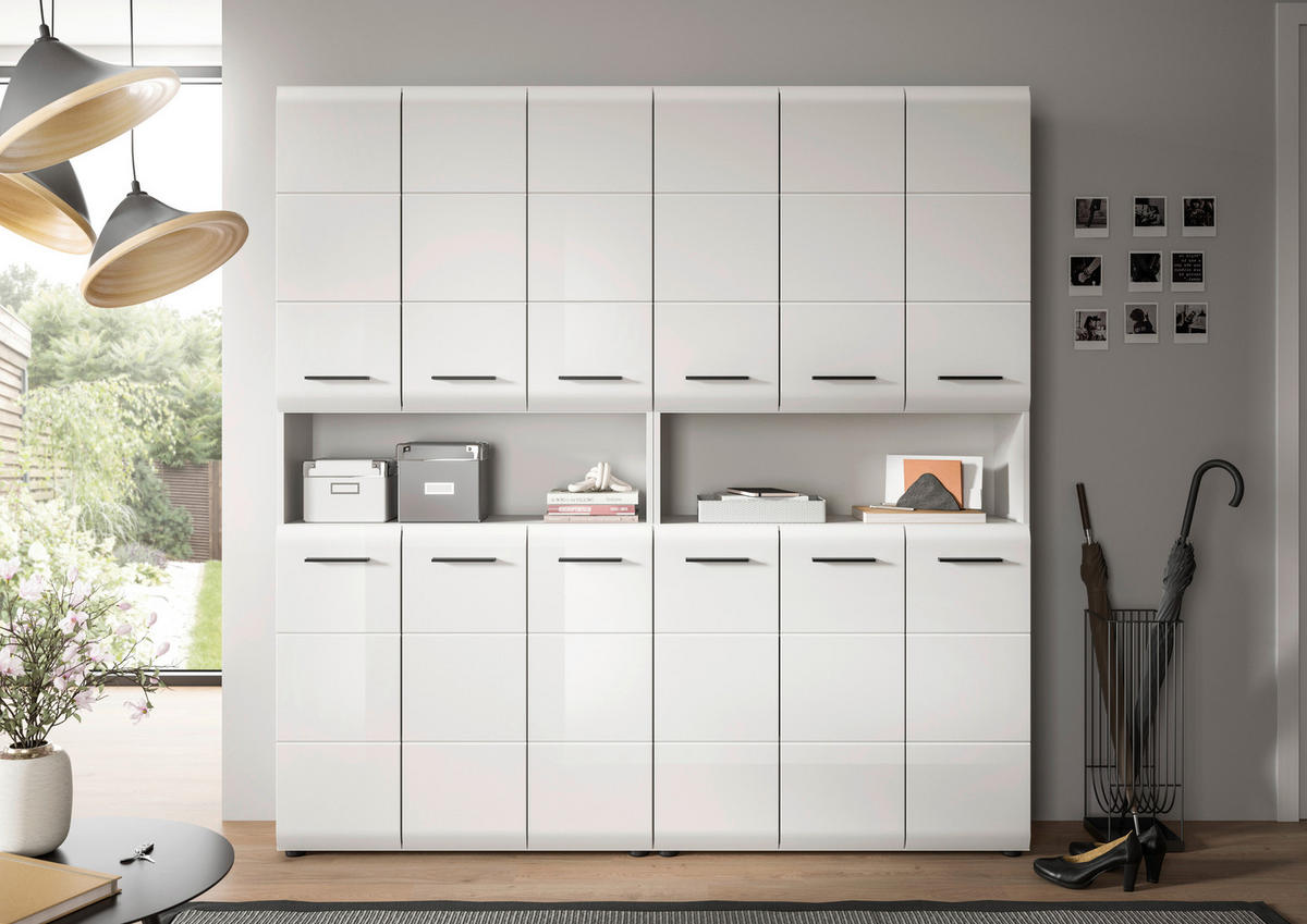 HOCHSCHRANK 180/185/30 cm  - Weiß Hochglanz/Silberfarben, MODERN, Holzwerkstoff/Kunststoff (180/185/30cm) - MID.YOU