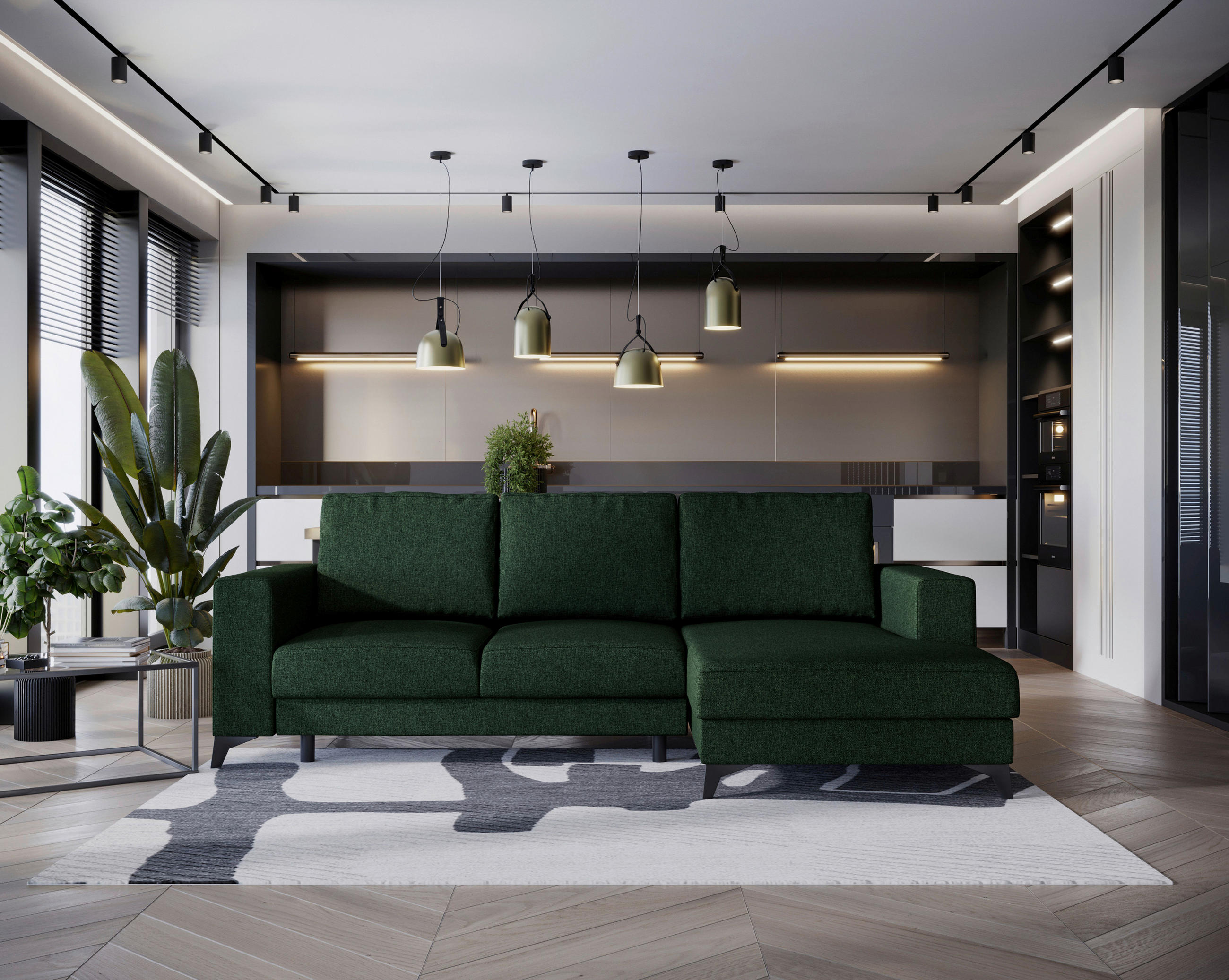 ECKSOFA in Flachgewebe Grün  - Schwarz/Grün, Design, Textil/Metall (244/156cm) - Livetastic