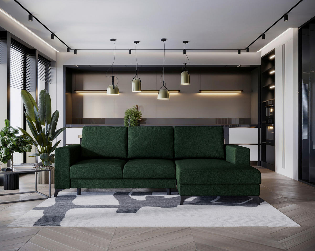 ECKSOFA in Flachgewebe Grün  - Schwarz/Grün, Design, Textil/Metall (244/156cm) - Livetastic