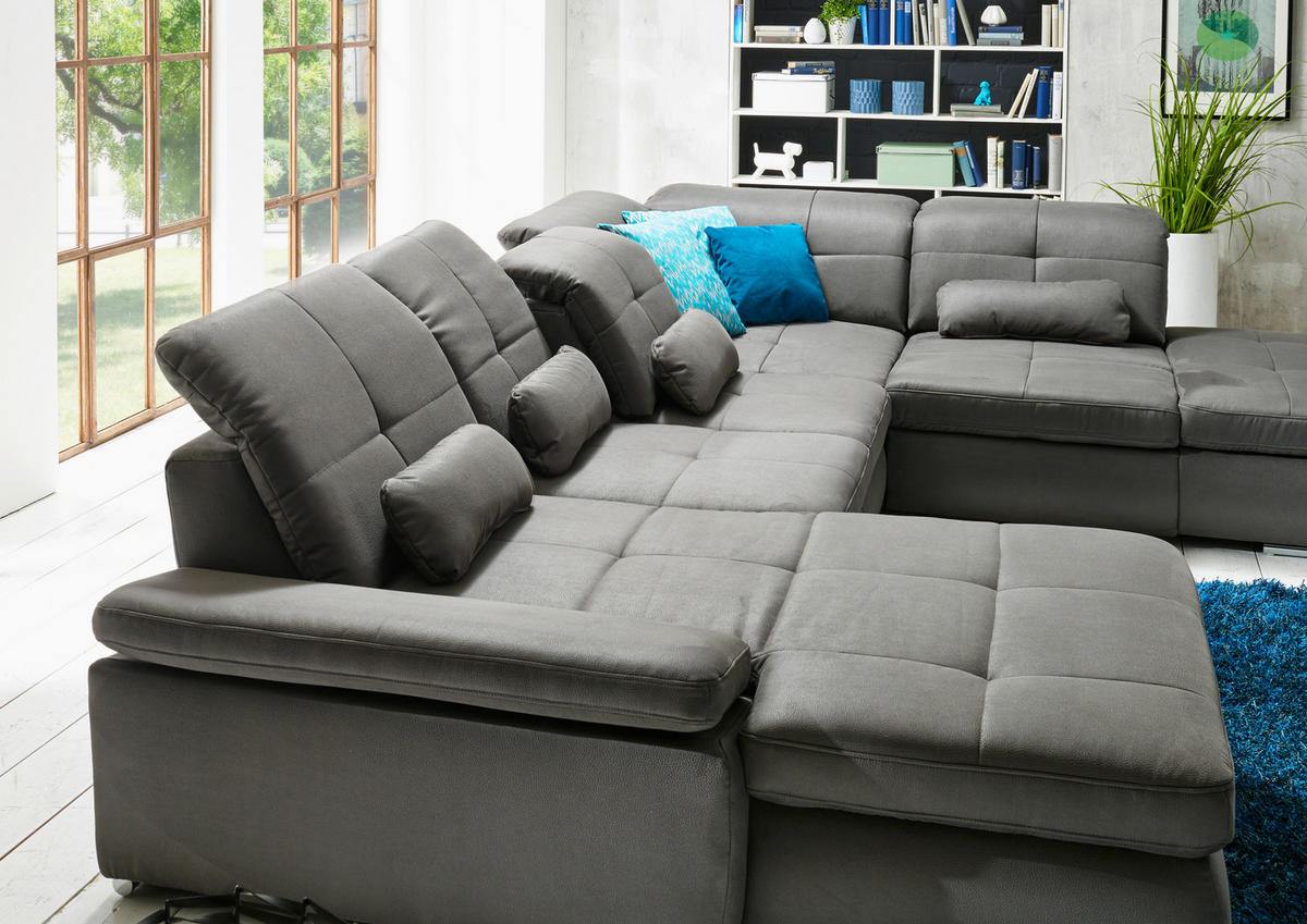 WOHNLANDSCHAFT Grau Mikrofaser  - Chromfarben/Grau, Design, Textil/Metall (260/371/195cm) - Beldomo Style
