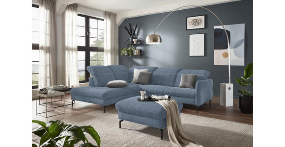 ECKSOFA in Flachgewebe Blau 233/299-313 cm - Blau/Schwarz, Design, Textil/Metall (233/299-313cm) - Dieter Knoll