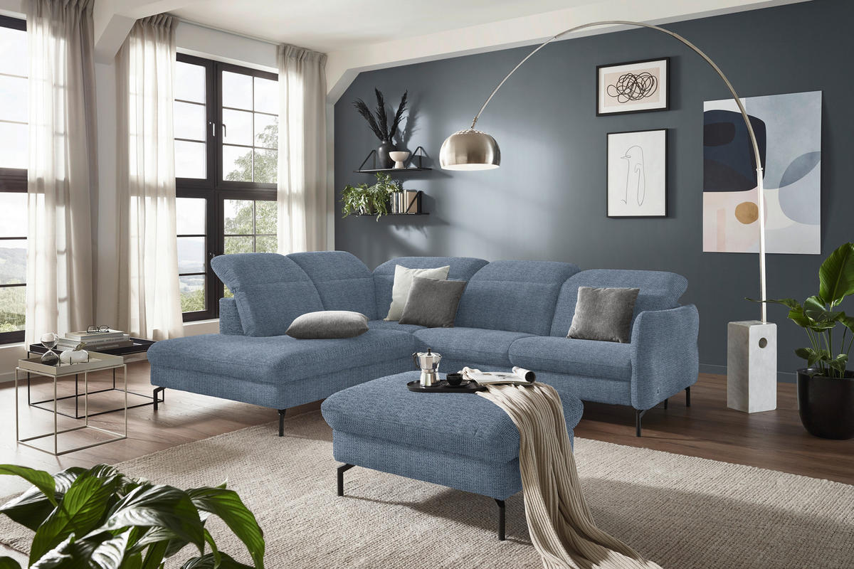 ECKSOFA in Flachgewebe Blau  - Blau/Schwarz, Design, Textil/Metall (233/299-313cm) - Dieter Knoll