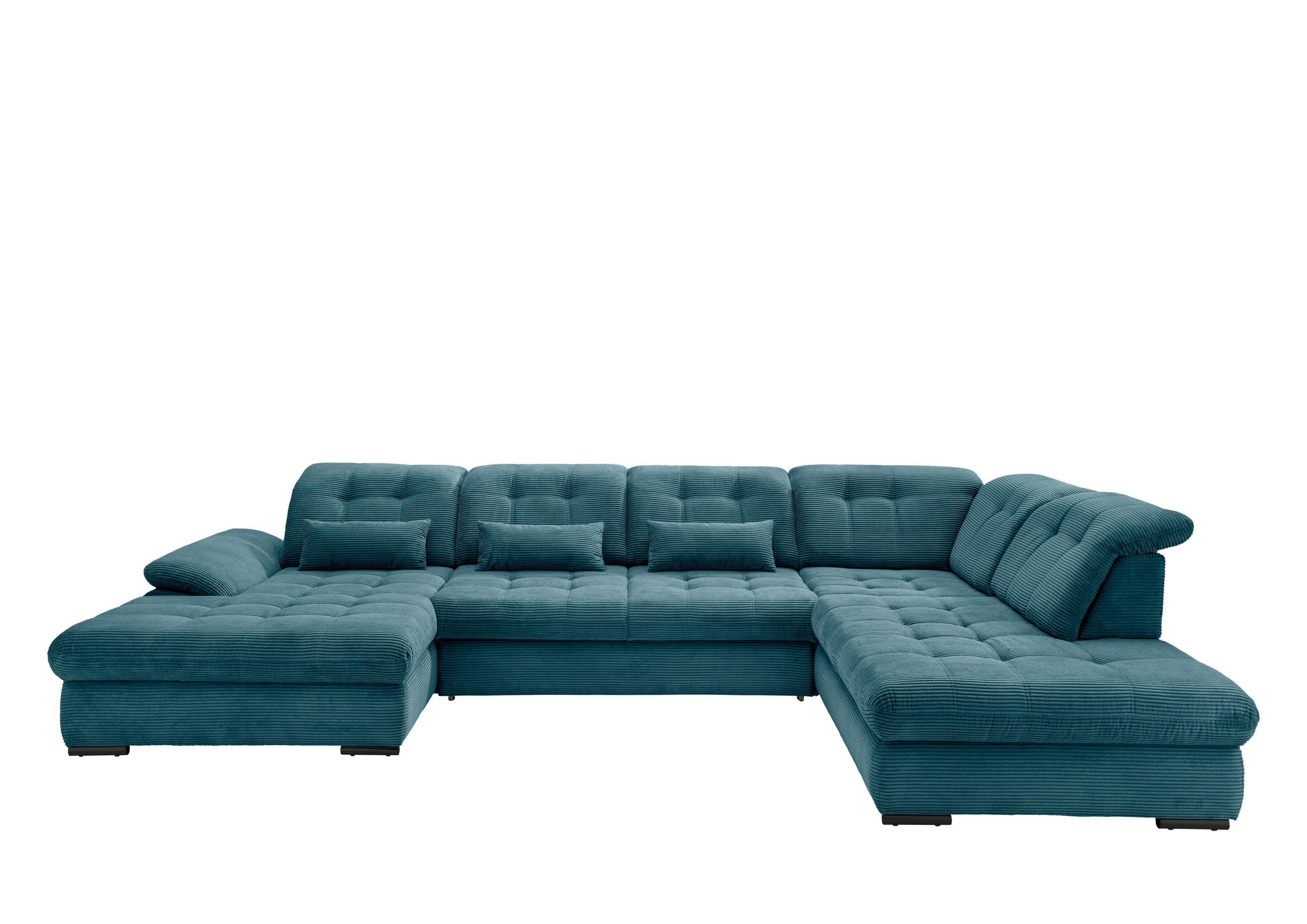 WOHNLANDSCHAFT in Cord Petrol  - Petrol/Schwarz, Modern, Textil/Metall (184/387/252cm) - Livetastic