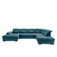 WOHNLANDSCHAFT Cord Petrol  - Petrol/Schwarz, Modern, Textil/Metall (184/387/252cm) - Livetastic