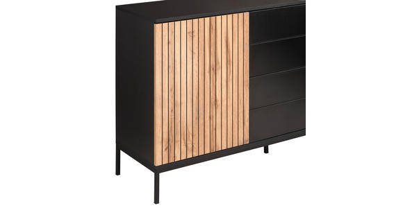 SIDEBOARD  in 153,6/83/38 cm  - Eiche Wotan/Schwarz, KONVENTIONELL, Glas/Holzwerkstoff (153,6/83/38cm) - Xora