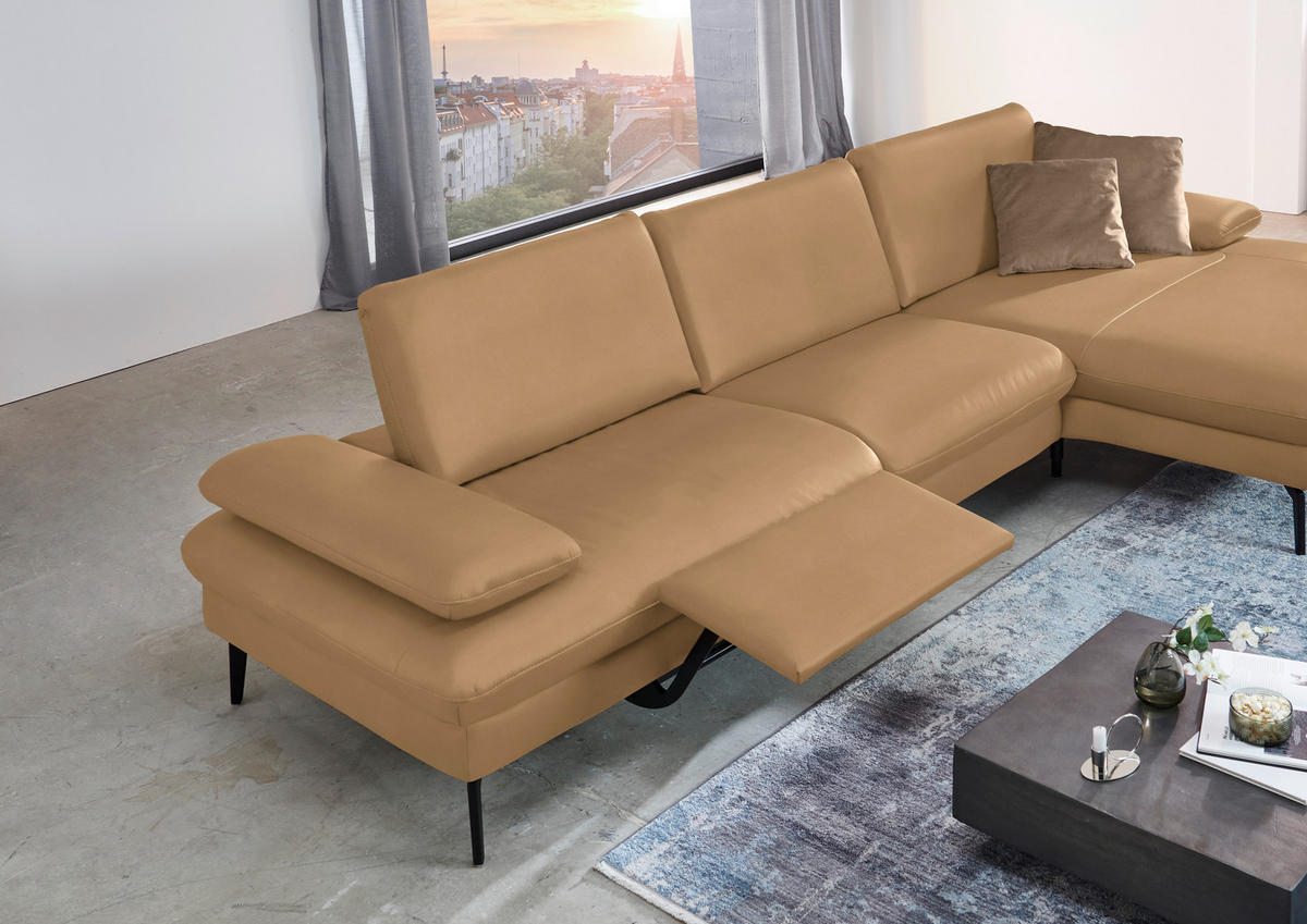 ECKSOFA in Echtleder Honig  - Schwarz/Honig, Design, Leder/Metall (325/157cm) - Dieter Knoll