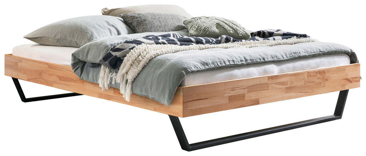 BETT 140/200 cm  in Anthrazit, Kernbuche  - Anthrazit/Kernbuche, KONVENTIONELL, Holz/Metall (140/200cm) - Hasena