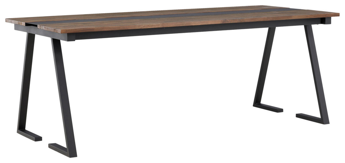 ESSTISCH Teakholz massiv Schwarz, Teakfarben  - Schwarz/Teakfarben, Design, Holz/Metall (200/90/75cm) - Livetastic