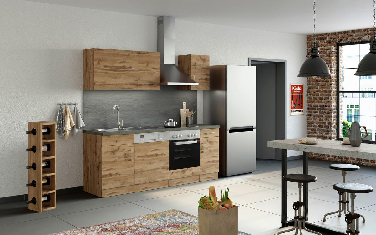 KÜCHENLEERBLOCK 210 cm   in Schieferfarben, Eiche Wotan  - Chromfarben/Schieferfarben, MODERN, Holzwerkstoff/Metall (210cm) - Held