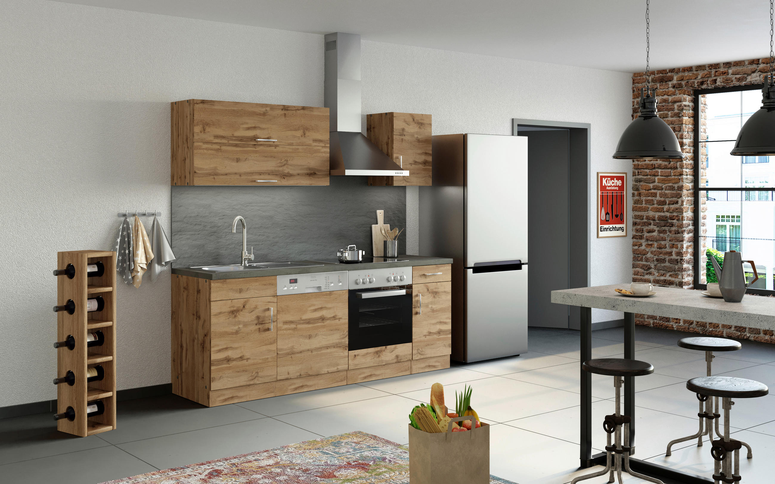 Küchenzeile Sorrento Ohne Geräte B: 210 Cm Eichefarben