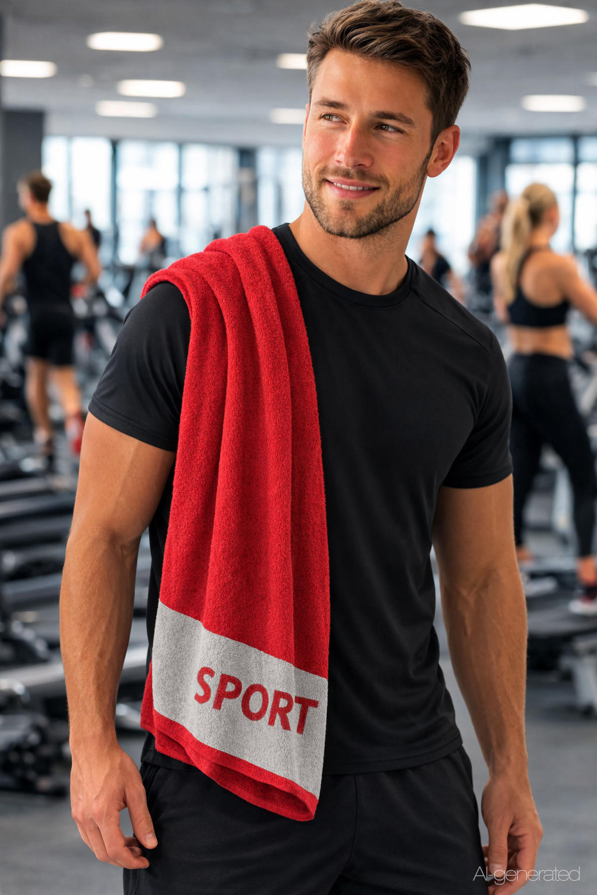 RUČNIK ZA TUŠIRANJE 130/50 cm  siva, crvena   Fitnesstuch  - siva/crvena, Konvencionalno, tekstil (130/50cm) - Cawoe