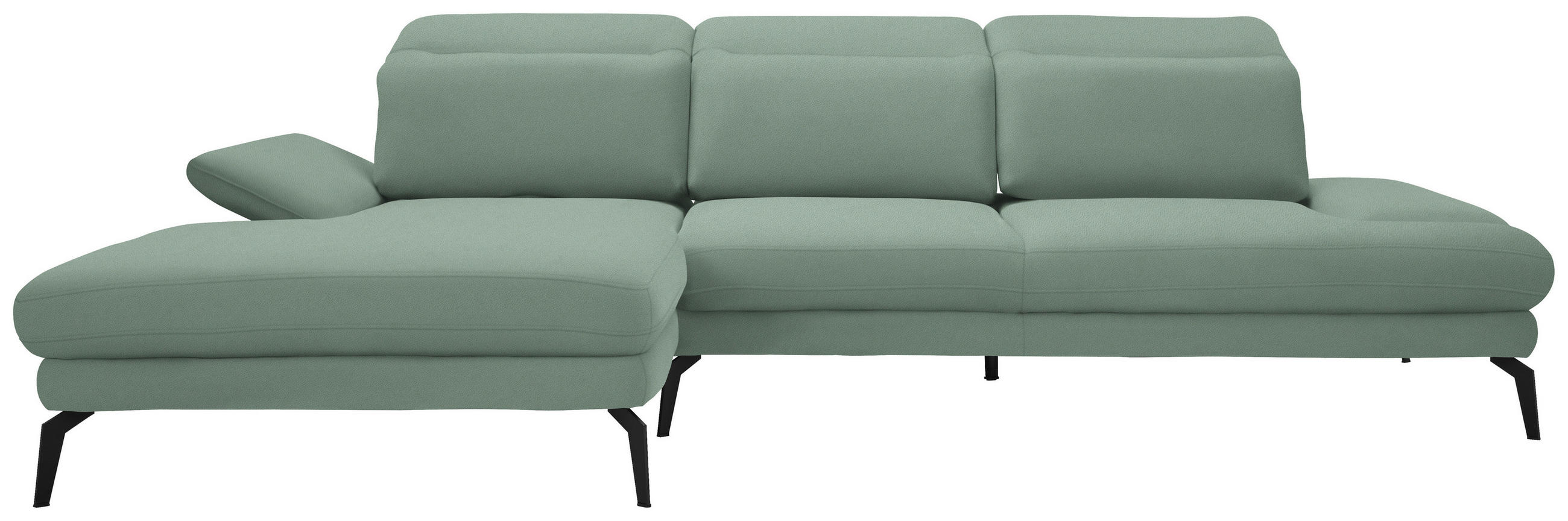 ECKSOFA in Flachgewebe Mintgrün  - Schwarz/Mintgrün, Design, Textil/Metall (180/289cm) - Stylife