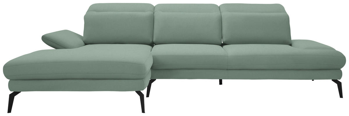 ECKSOFA in Flachgewebe Mintgrün  - Schwarz/Mintgrün, Design, Textil/Metall (180/289cm) - Stylife