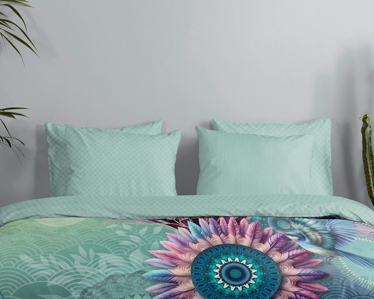 BETTWÄSCHE 2-teilig HIP Satin 140/200 cm  - Violett/Mintgrün, Basics, Textil (140/200cm)