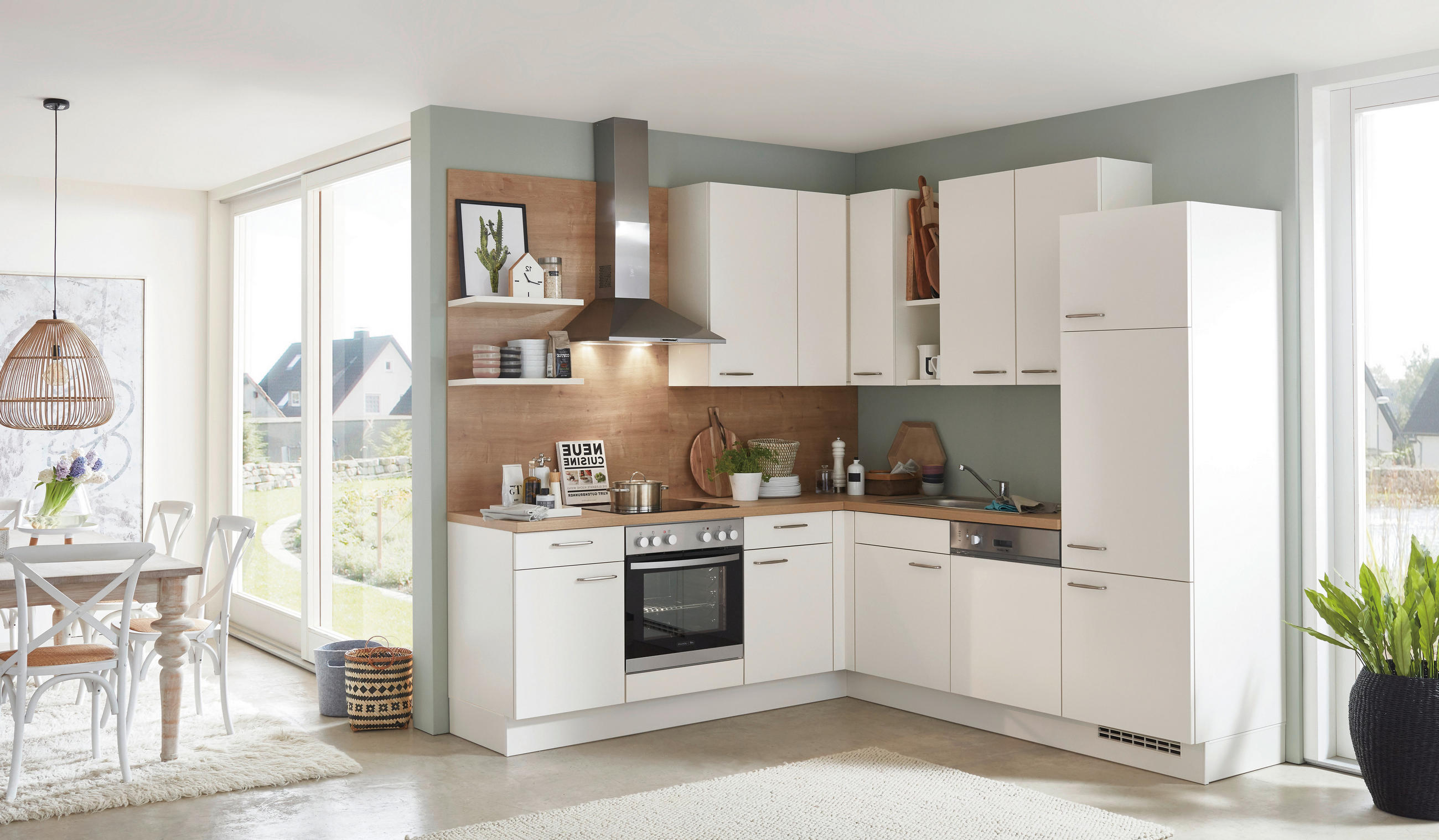 ROHOVÁ KUCHYNĚ TONIO 245 - barvy dubu/magnolie, Design, kompozitní dřevo (225/245cm) - Celina