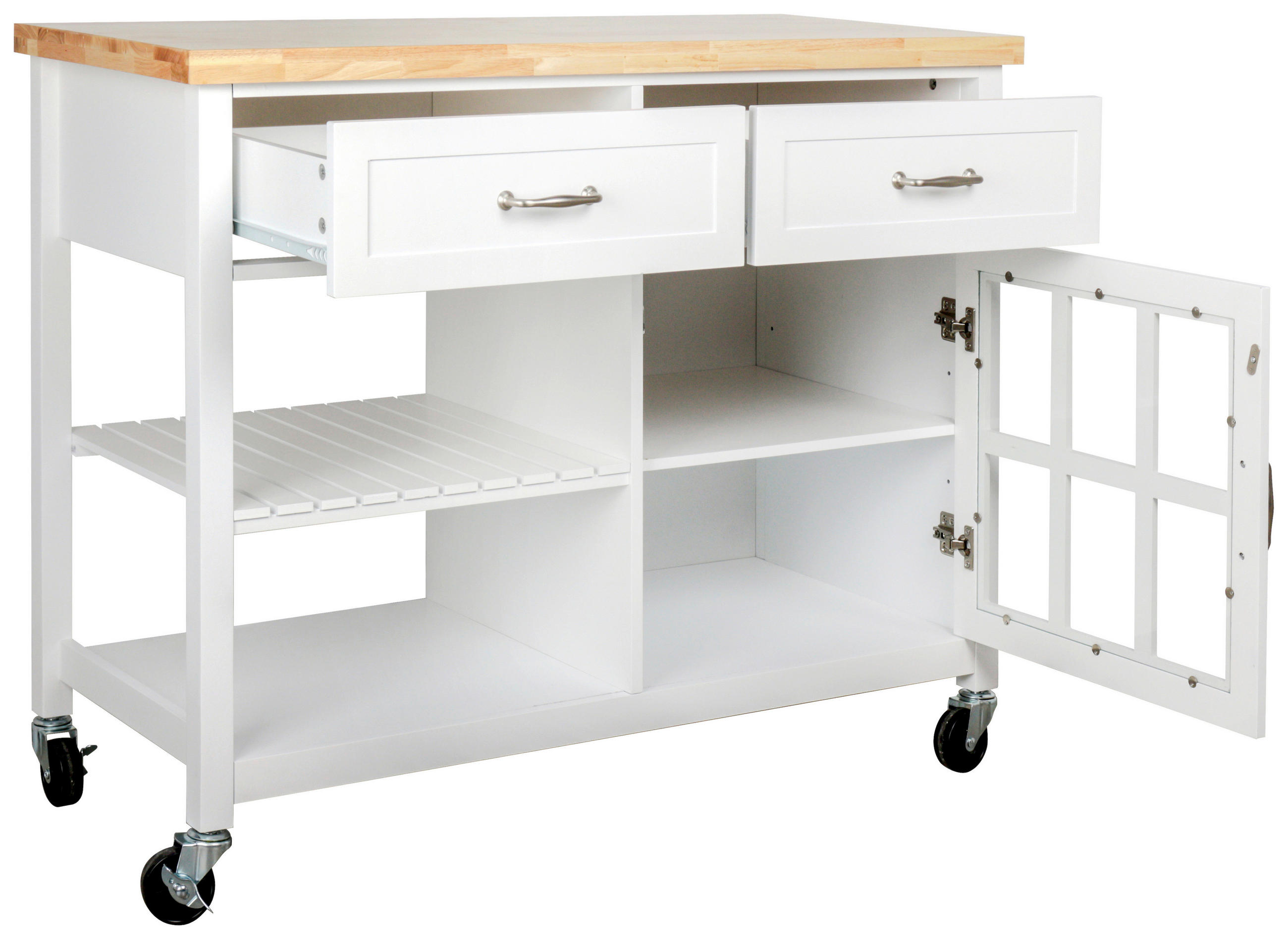 SERVIERWAGEN in Naturfarben, Weiss  - Weiss/Silberfarben, Natur, Glas/Holz (117/86/48cm) - Livetastic