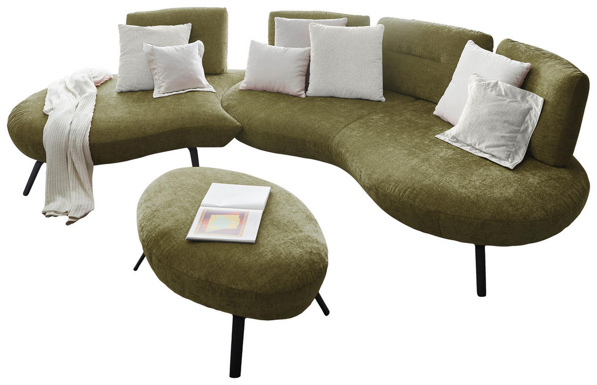 BIGSOFA Flachgewebe Olivgrün  - Schwarz/Olivgrün, Design, Textil/Metall (456/93/138cm) - Moderano