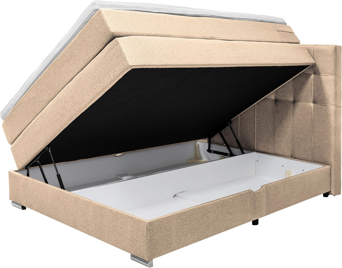 BOXSPRINGBETT  in Beige  - Beige/Alufarben, KONVENTIONELL, Kunststoff/Textil (140/200cm) - Carryhome