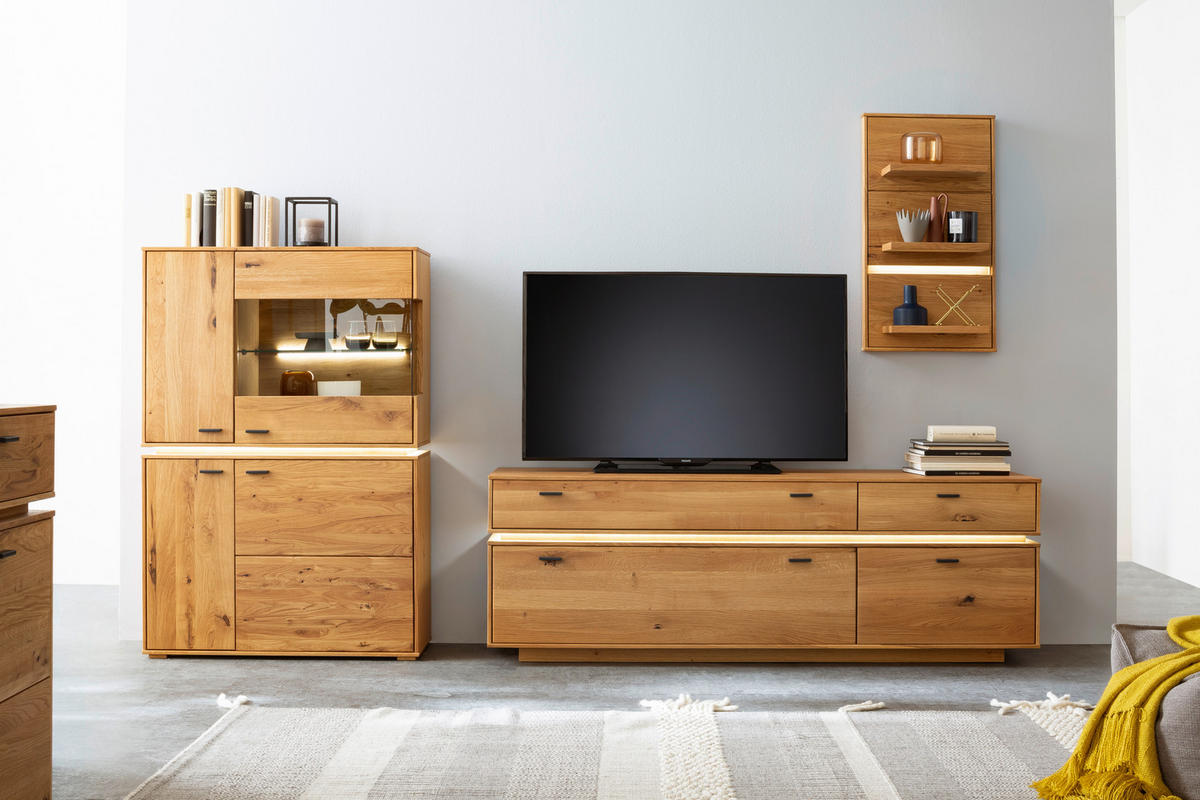 WOHNWAND  in Wildeiche 286/181/51 cm  - Wildeiche/Anthrazit, Natur, Glas/Holz (286/181/51cm) - MID.YOU