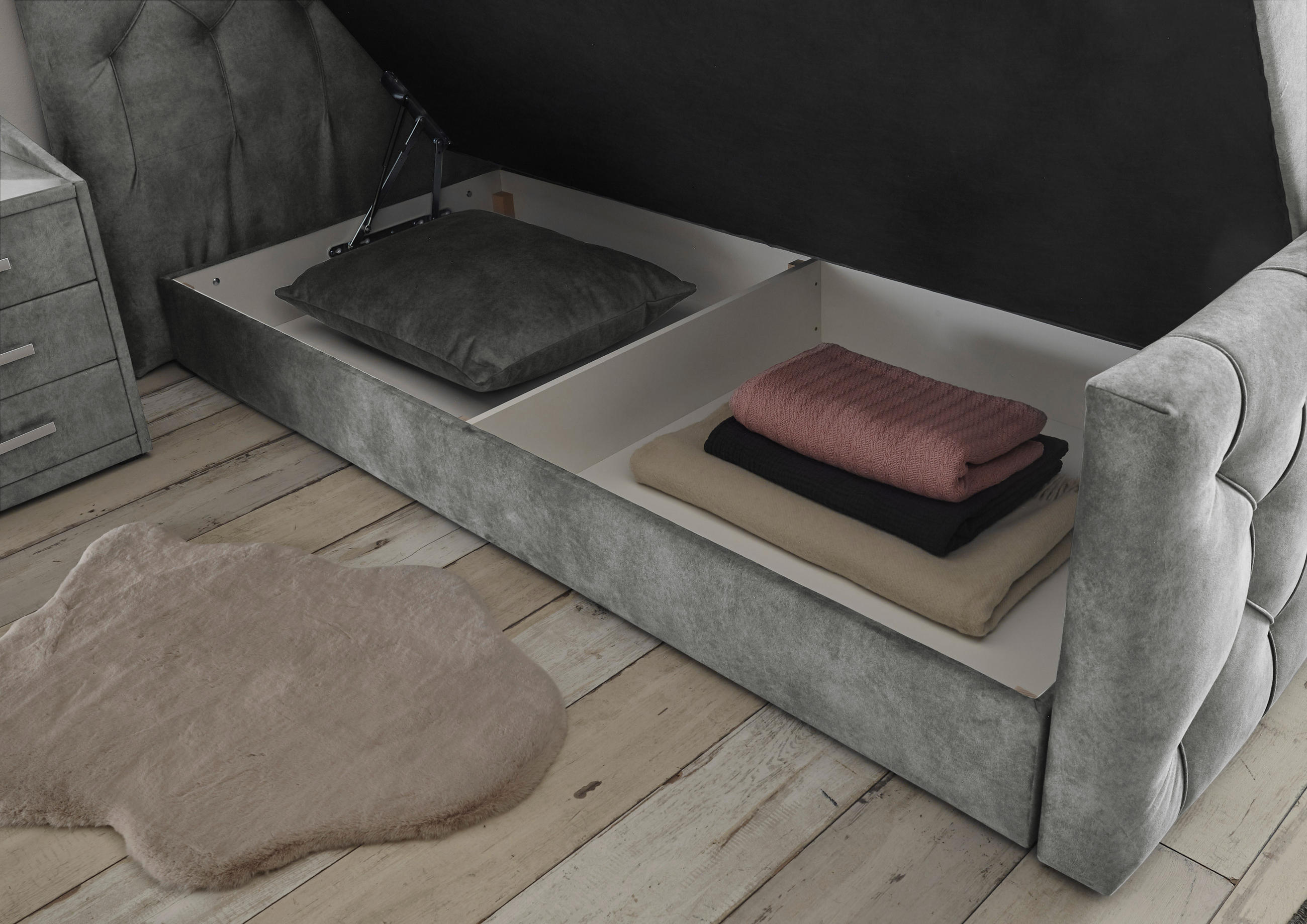 Thumbnail - Mid.you Boxspringbett, Grau, Textil, H2, 7-Zonen, Höhe ca. 16 cm, 180x200 cm, Bettkasten, gepolstertes Kopfteil, Federke...