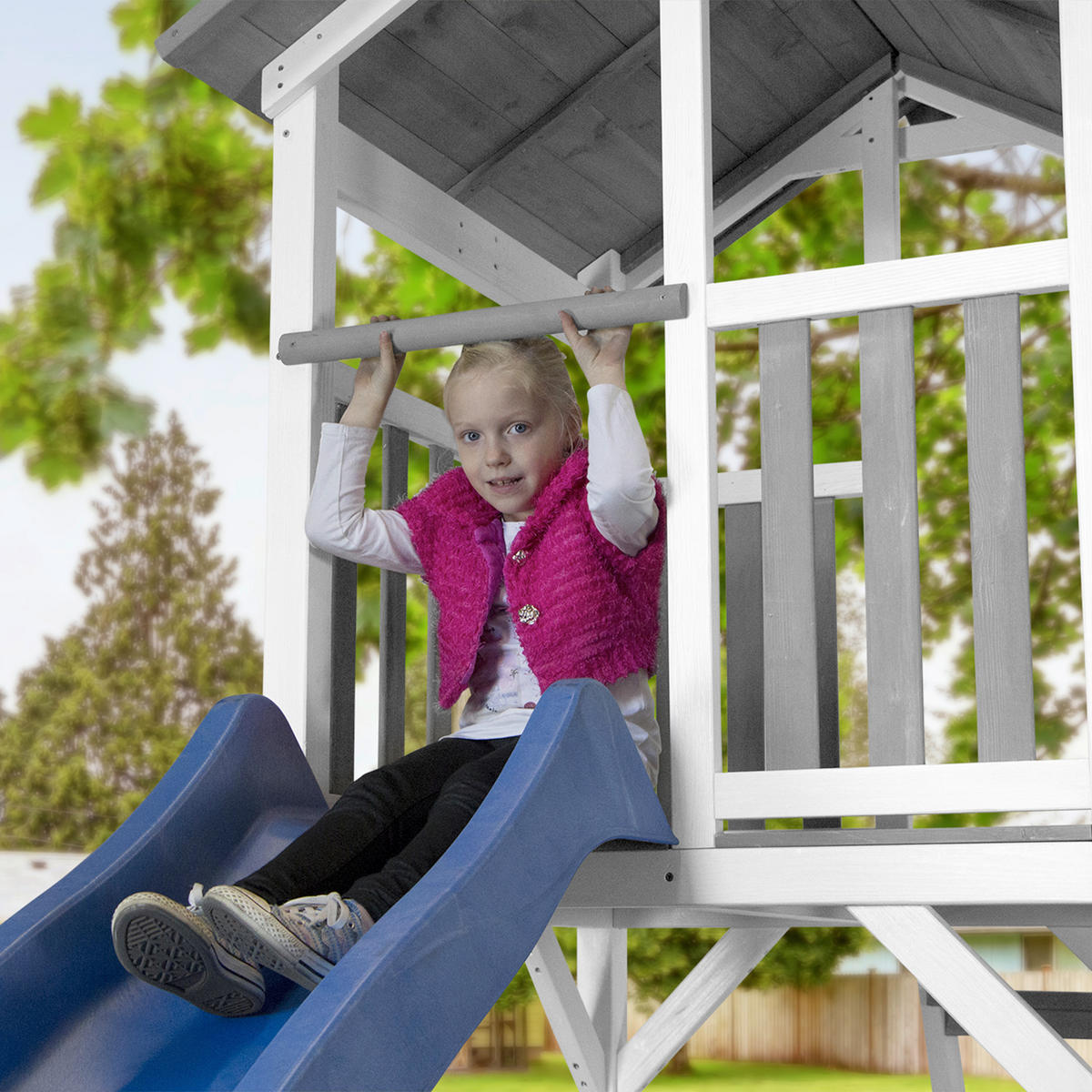 SPIELTURM 519/241.9/349 cm SPIELHAUS BEACH TOWER CLIMBING  - Blau/Weiß, Basics, Holz (519/241.9/349cm) - Ambia Garden
