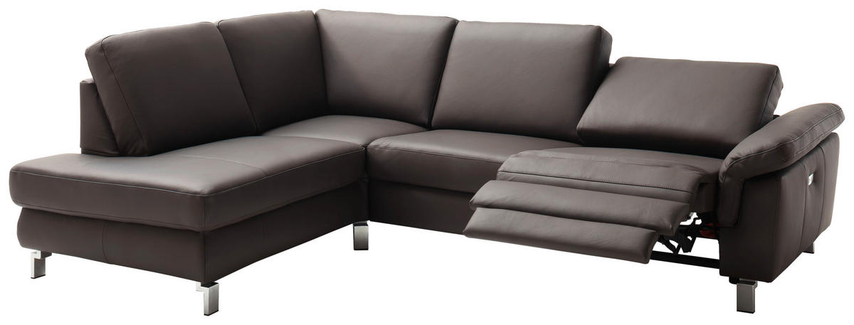 ECKSOFA in Echtleder Braun  - Chromfarben/Braun, Design, Leder/Metall (200/271cm) - Pure Home Lifestyle