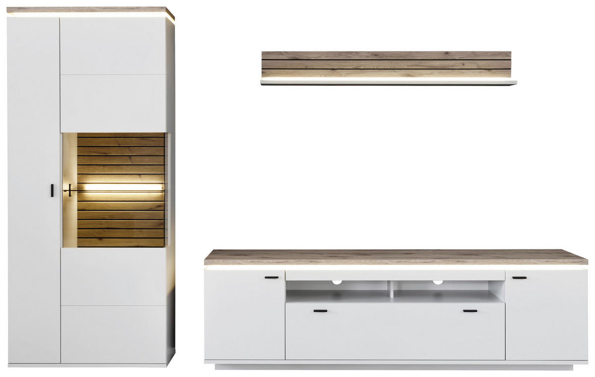 WOHNWAND  in Grau, Eichefarben  310/207/50 cm  - Eichefarben/Anthrazit, Design, Glas/Holzwerkstoff (310/207/50cm) - Stylife